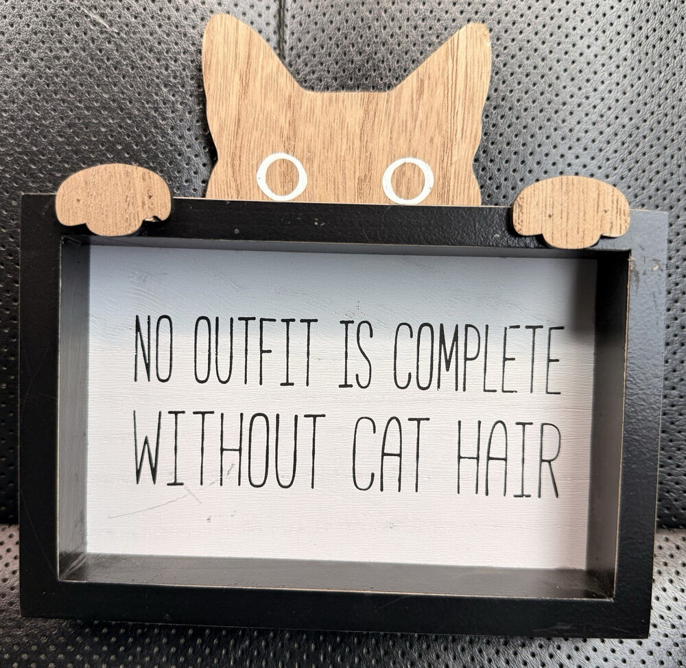 No Outfit Is Complete Without Cat Hair Cat-Themed Block Sign